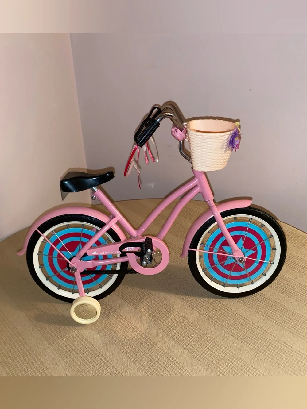 Our Generation Pink Doll Bicycle with Basket & Tassels fits American Girl 18